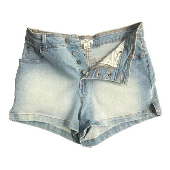 Roxy Women's High-Rise Stretch Button Fly Light Denim Slits Shorts Size 28 - Picture 7 of 15